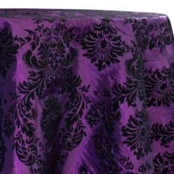 Damask Flocking Taffeta Table Linen in Black on Purple