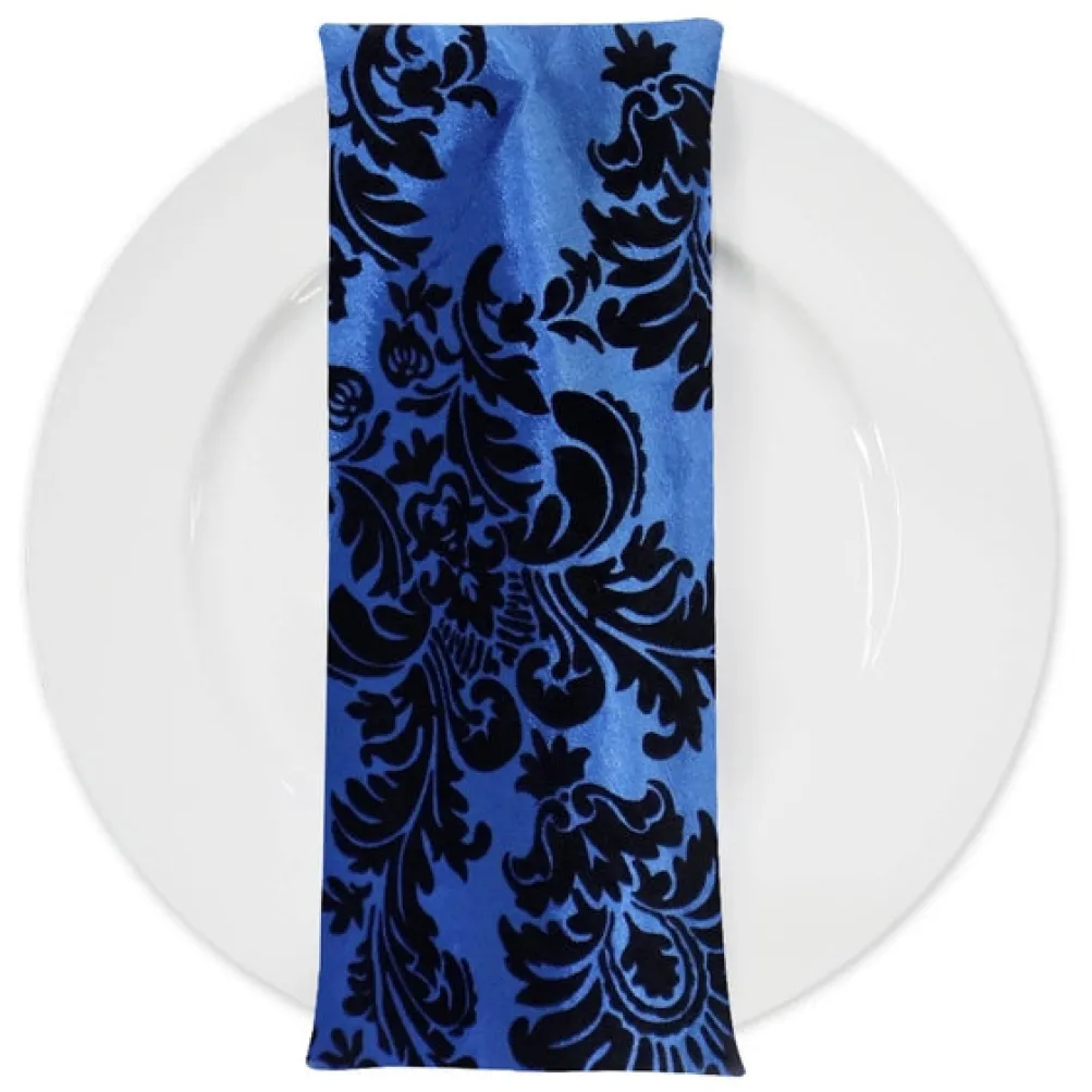 Damask Flocking Taffeta Table Napkin in Black on Royal