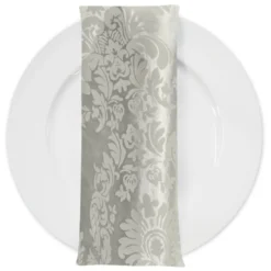 Damask Flocking Taffeta Table Napkin in Ivory on Ivory