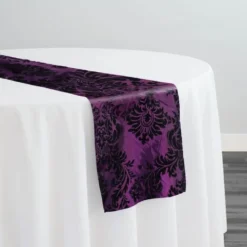 Damask Flocking Taffeta Table Runner in Black on Plum