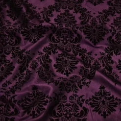 Damask Flocking Taffeta Table Runner in Black on Plum