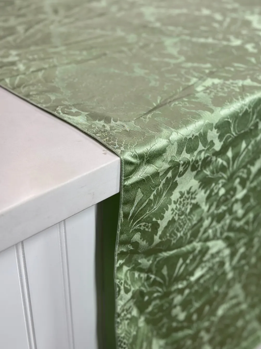 Damask Poly Table Linen in Sage 1152