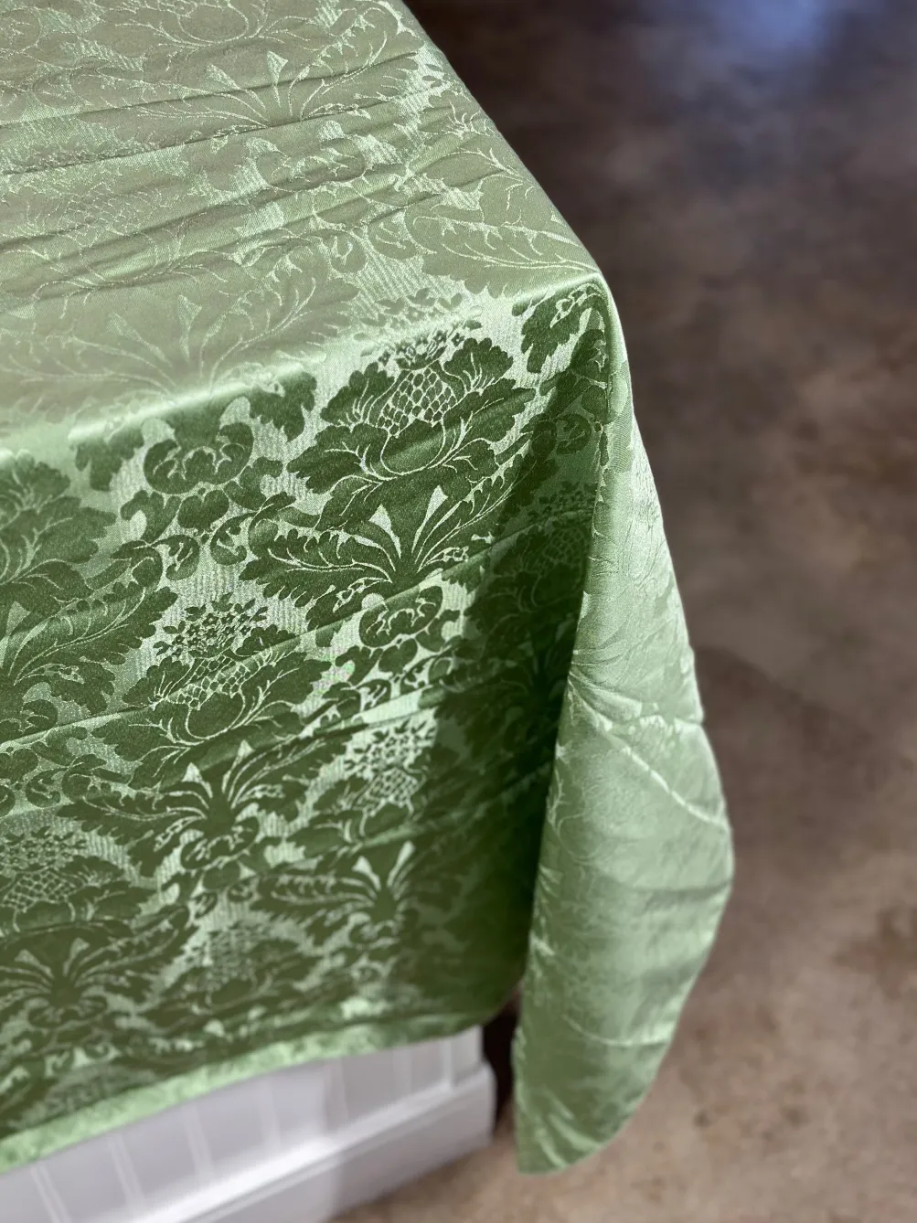 Damask Poly Table Linen in Sage 1152