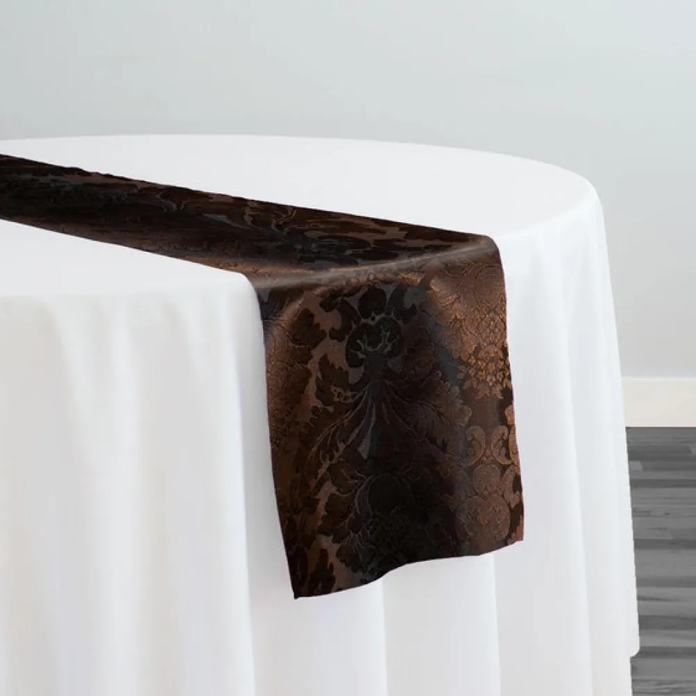 Damask Poly Table Runner in Brown 1266