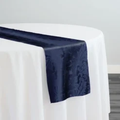 Damask Poly Table Runner in Navy 1245