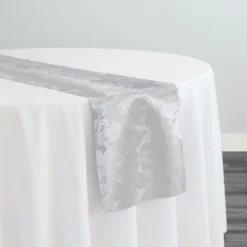 Damask Poly Table Runner in White