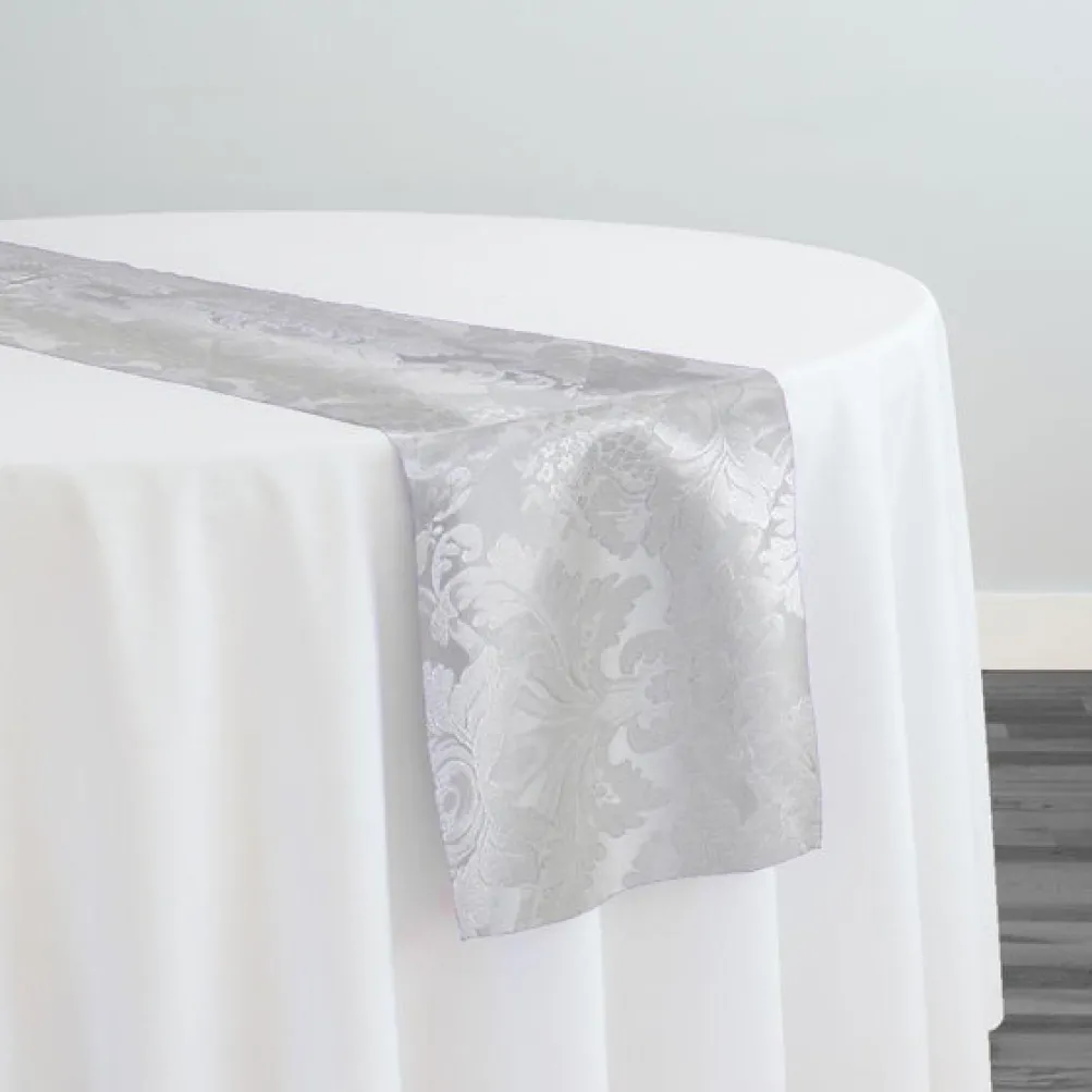 Damask Poly Table Runner in White