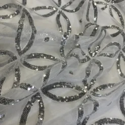 Delano Sequins Table Runner in Silver and White