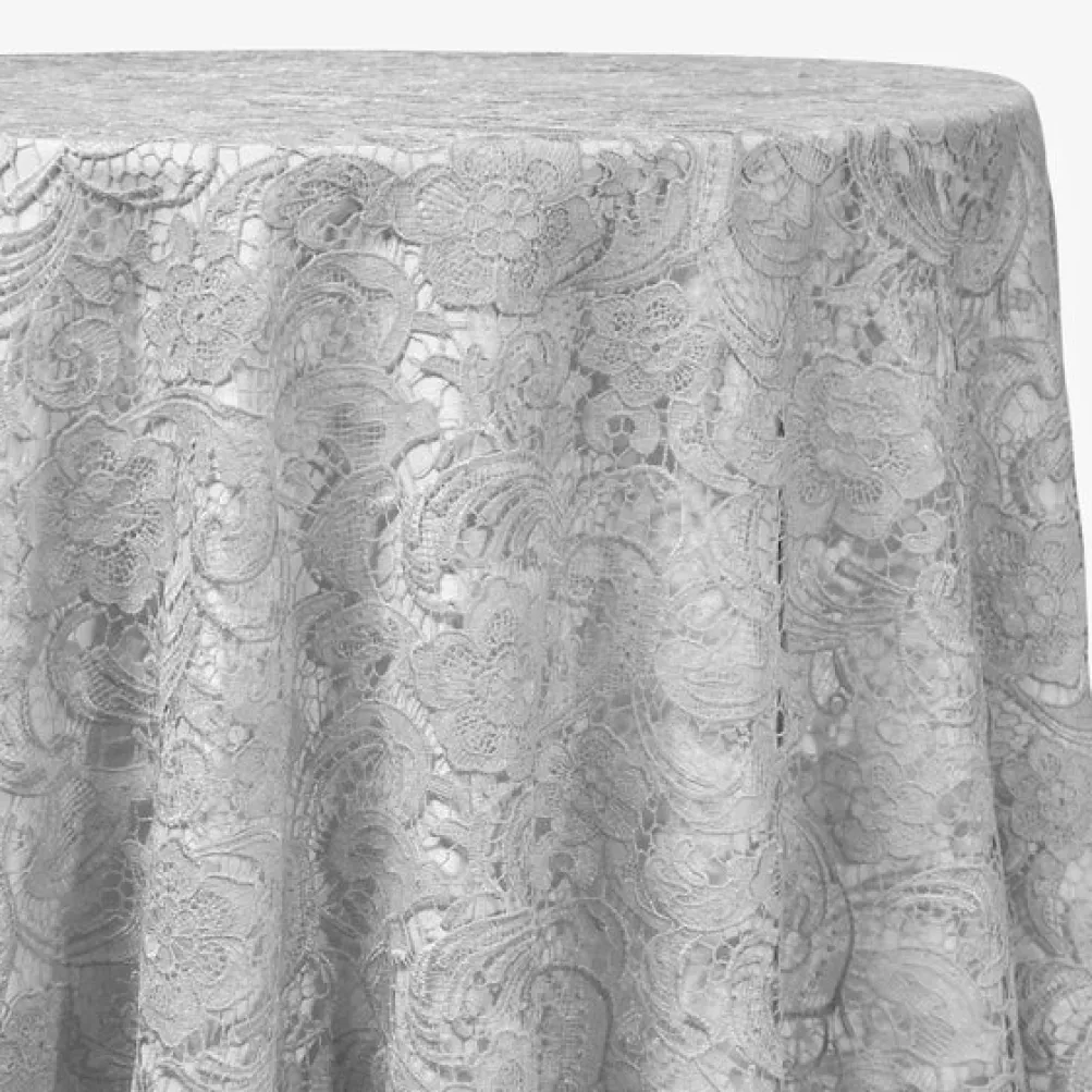 English Lace Table Linen in Silver