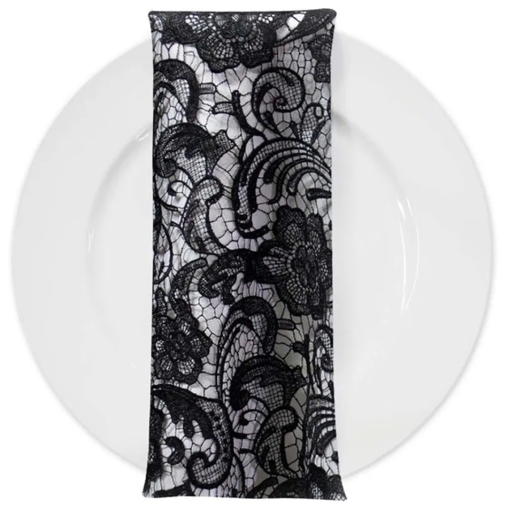English Lace (w/ Poly Lining) Table Napkin in Black