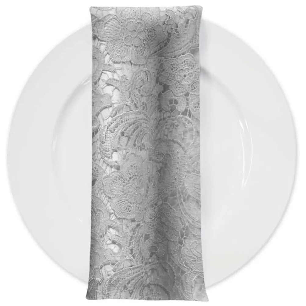 English Lace (w/ Poly Lining) Table Napkin in Silver