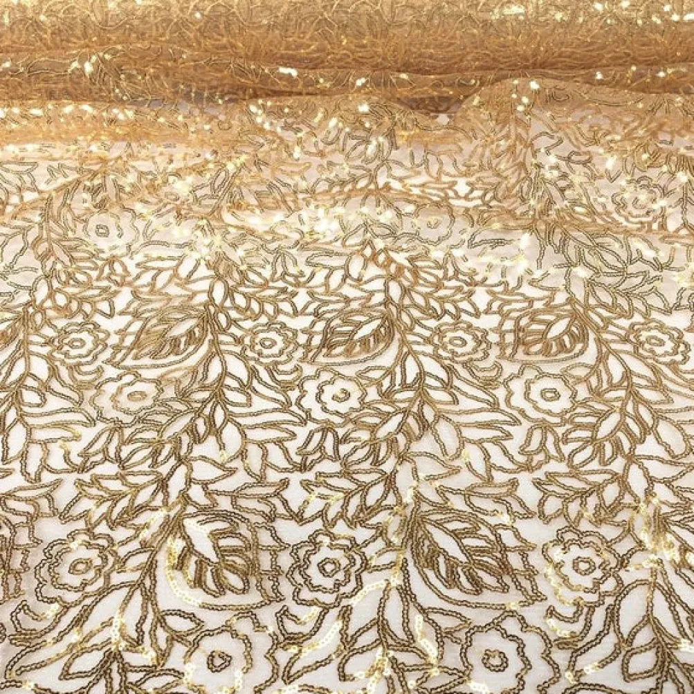 Fiori Leaf Sequins Table Linen in Gold