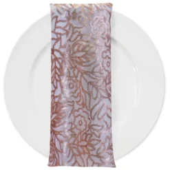 Fiori Leaf Sequins (w/ Poly Lining) Table Napkin in Blush