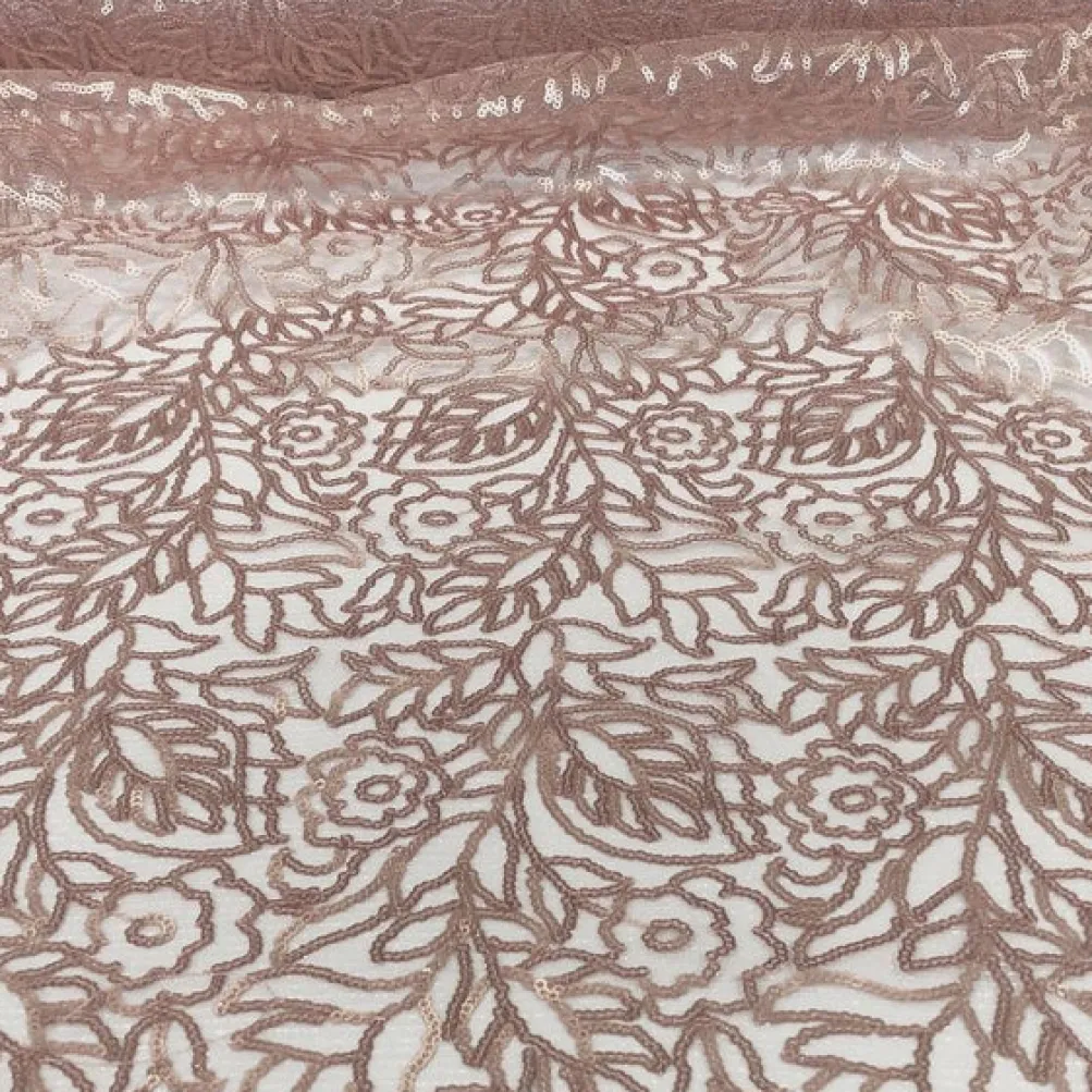 Fiori Leaf Sequins (w/ Poly Lining) Table Napkin in Blush