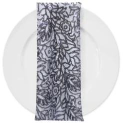 Fiori Leaf Sequins (w/ Poly Lining) Table Napkin in Grey