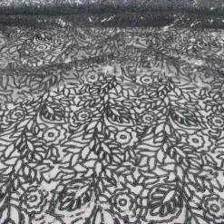 Fiori Leaf Sequins (w/ Poly Lining) Table Napkin in Grey
