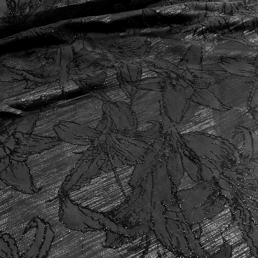 Floral Reef Jacquard Table Linen in Black