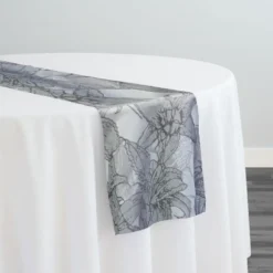 Floral Reef Jacquard Table Runner in Silver