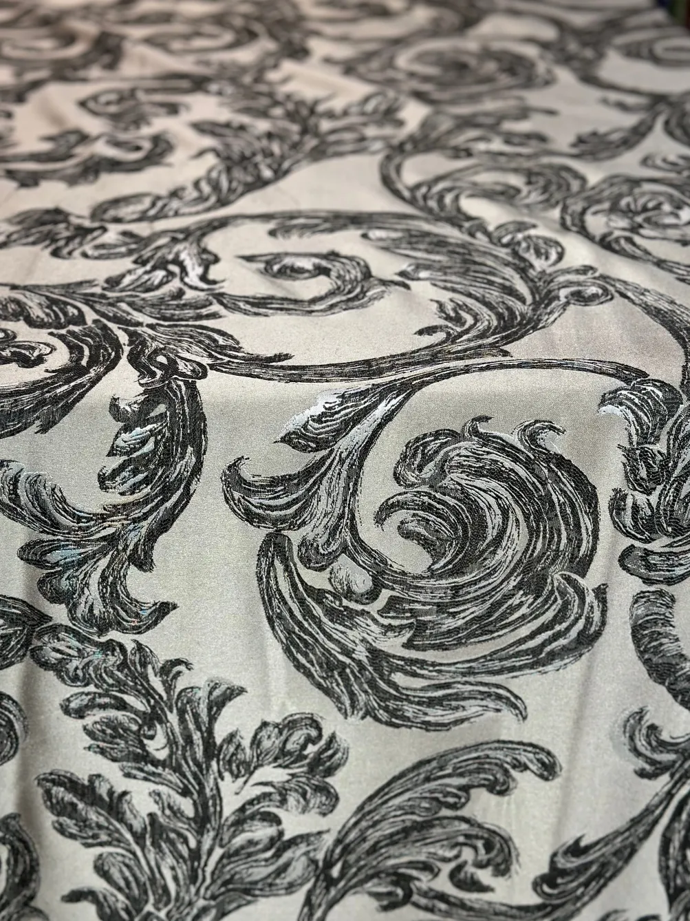Florence Jacquard Table Linen in Black and Grey