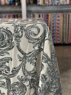 Florence Jacquard Table Linen in Black and Grey