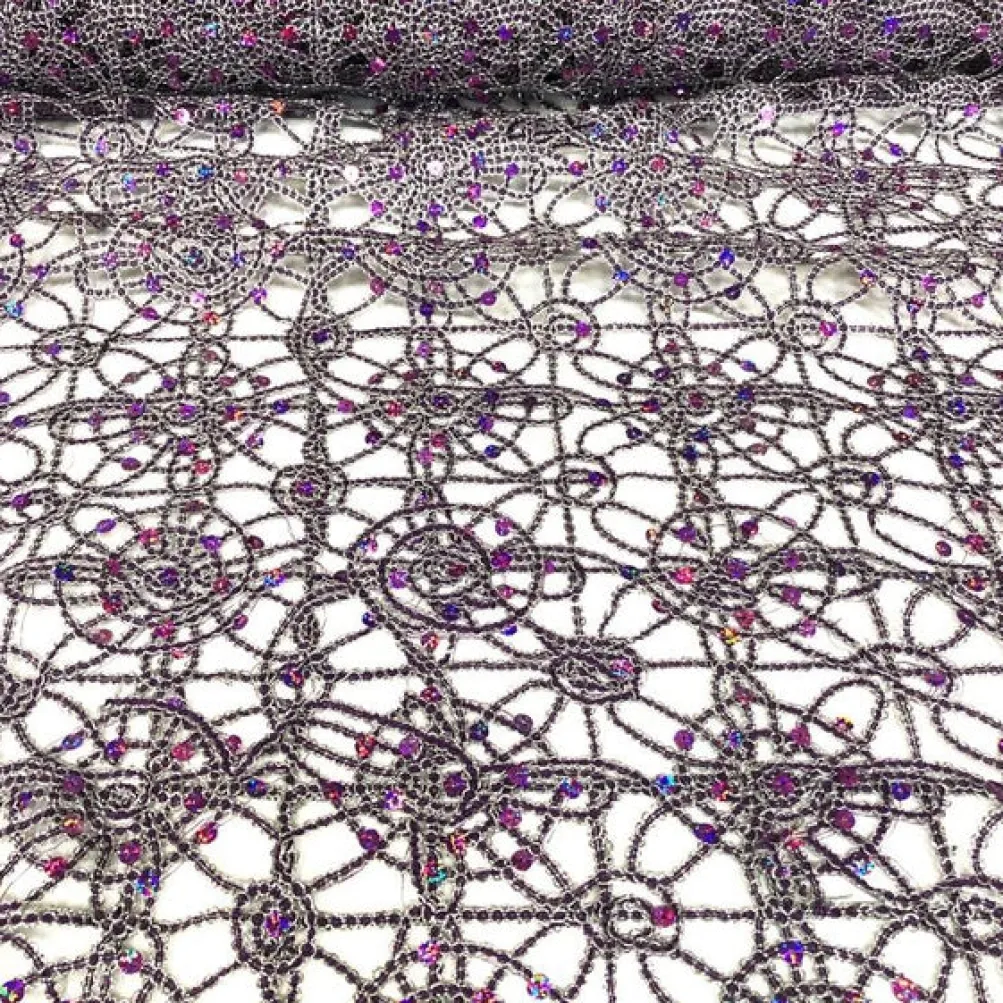 Flower Chain Lace Table Linen in Purple and Silver