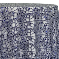Flower Chain Lace Table Linen in Navy and Silver