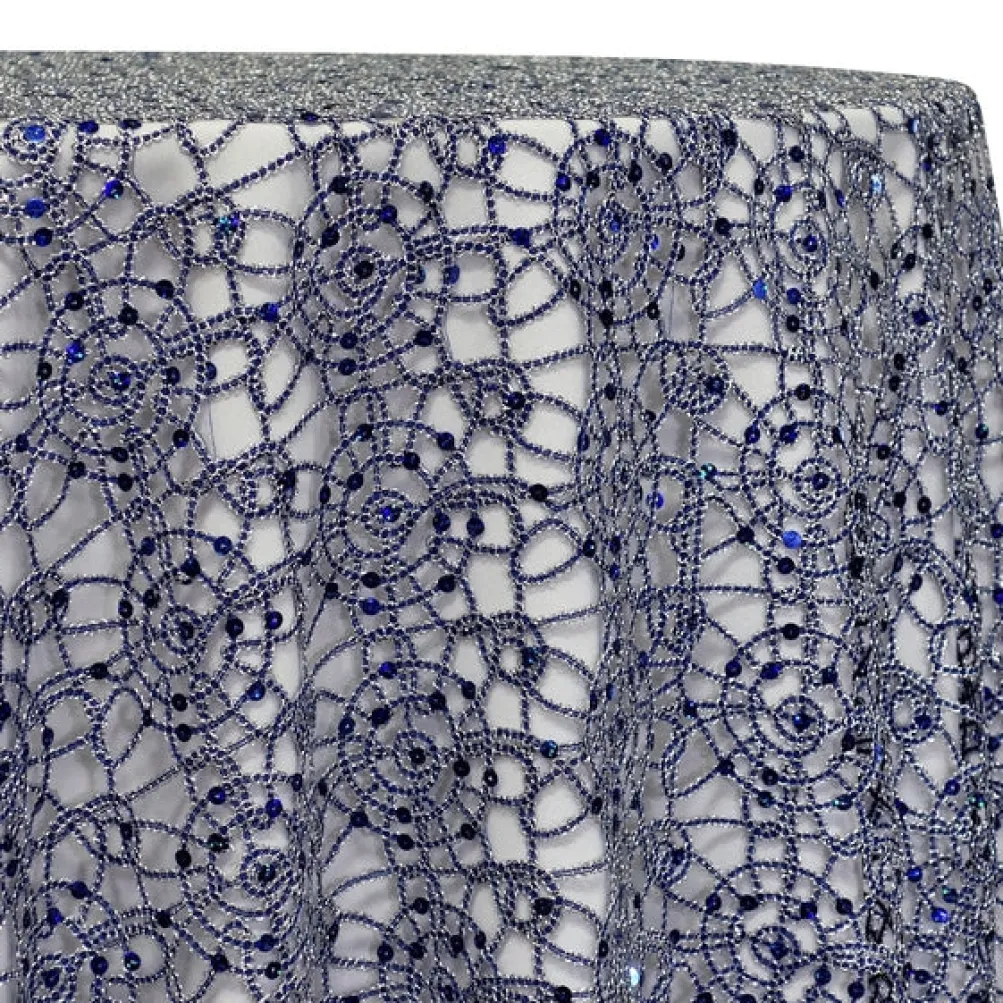 Flower Chain Lace Table Linen in Navy and Silver