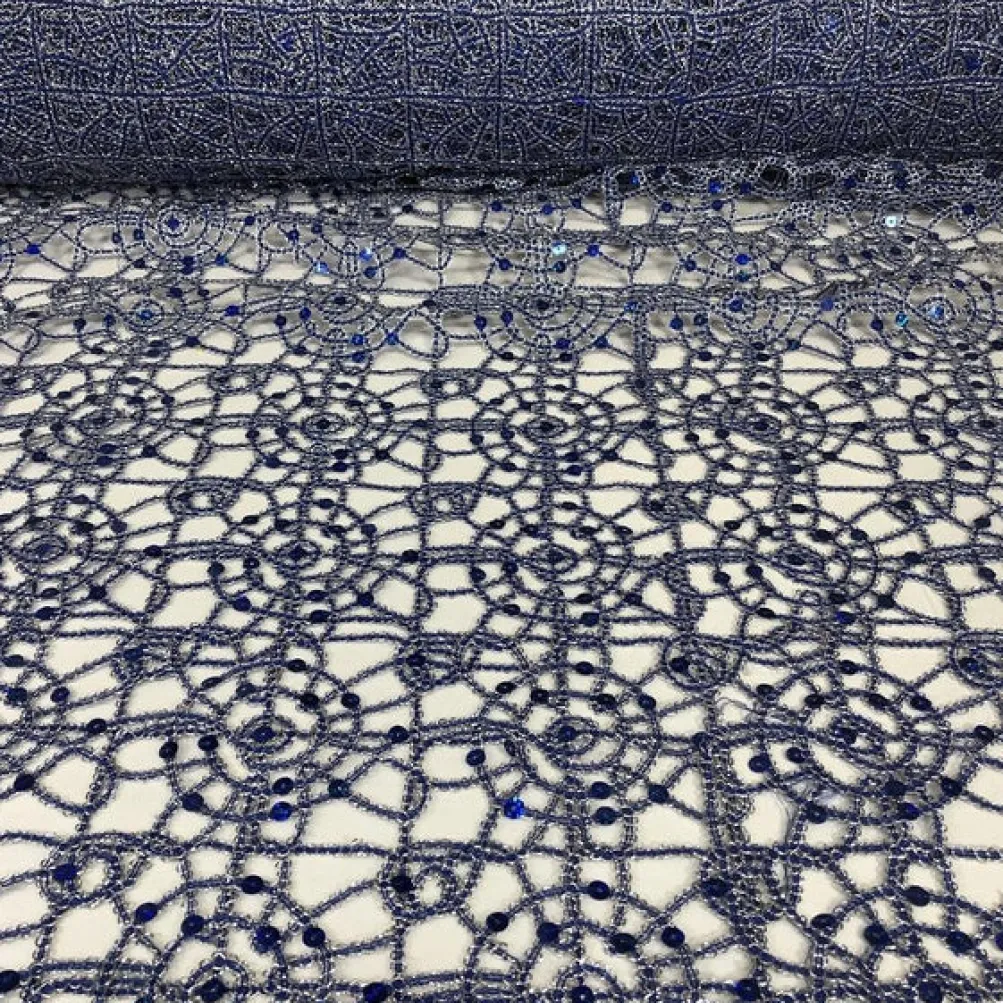 Flower Chain Lace Table Linen in Navy and Silver