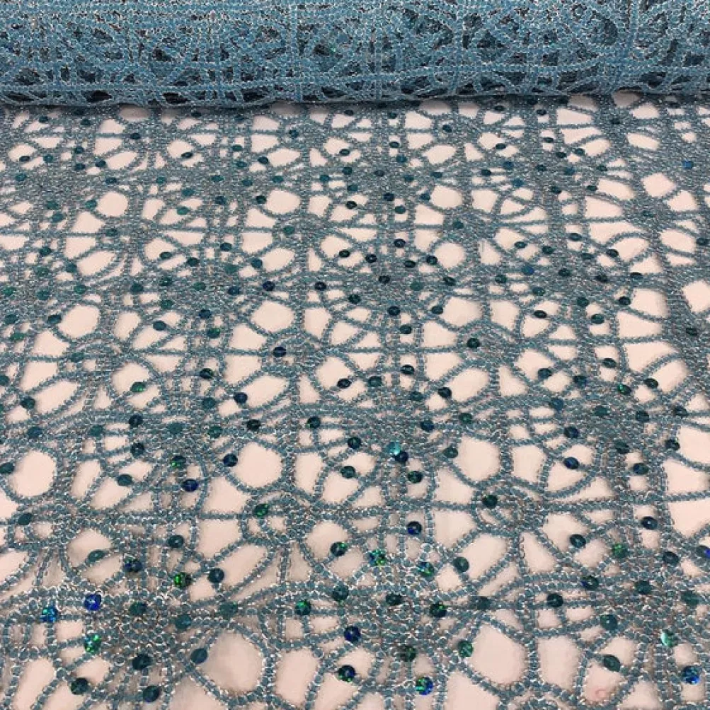 Flower Chain Lace Table Linen in Turquoise and Silver