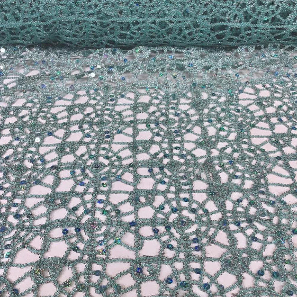 Flower Chain Lace Table Linen in Aqua and Silver