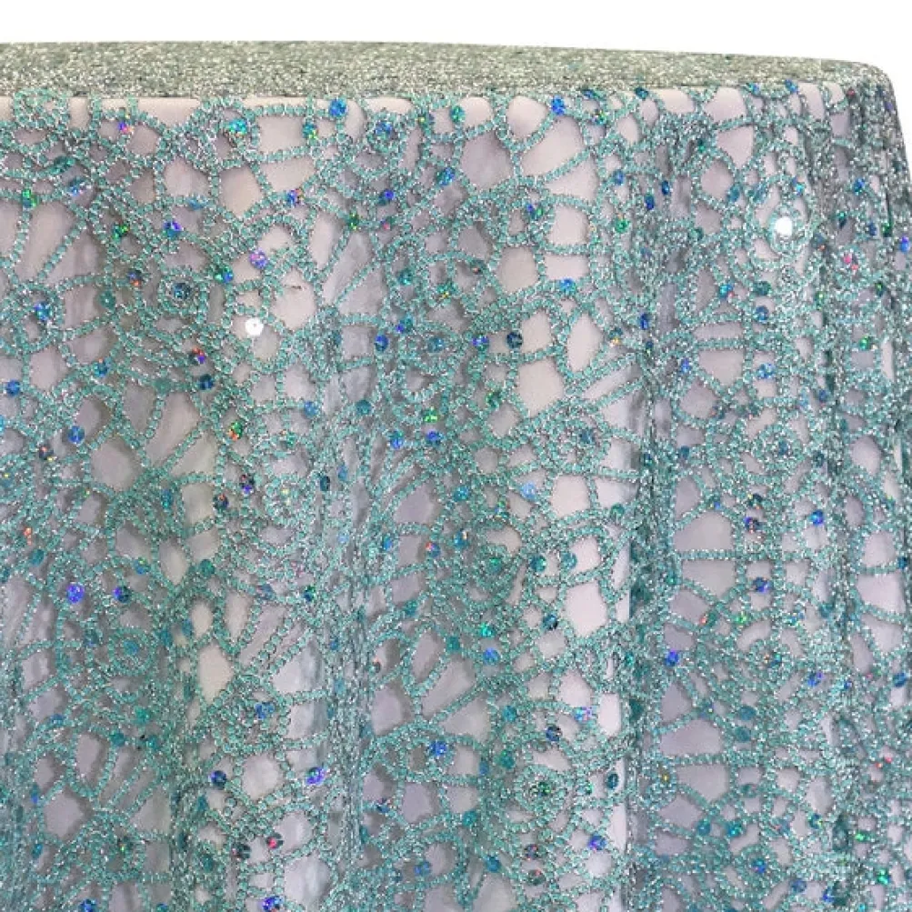 Flower Chain Lace Table Linen in Aqua and Silver