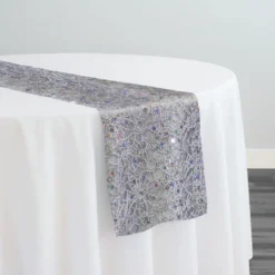 Flower Chain Lace Table Runner in Silver and White