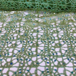 Flower Chain Lace Table Runner in Teal Green and Gold