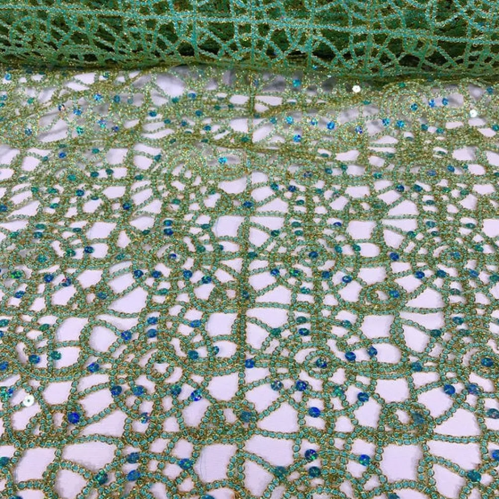 Flower Chain Lace Table Runner in Teal Green and Gold