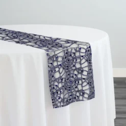 Flower Chain Lace Table Runner in Navy and Silver