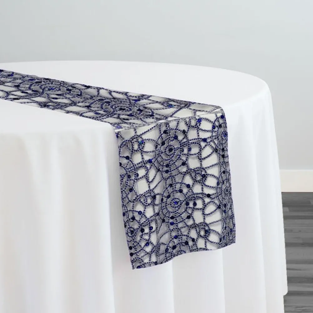 Flower Chain Lace Table Runner in Navy and Silver