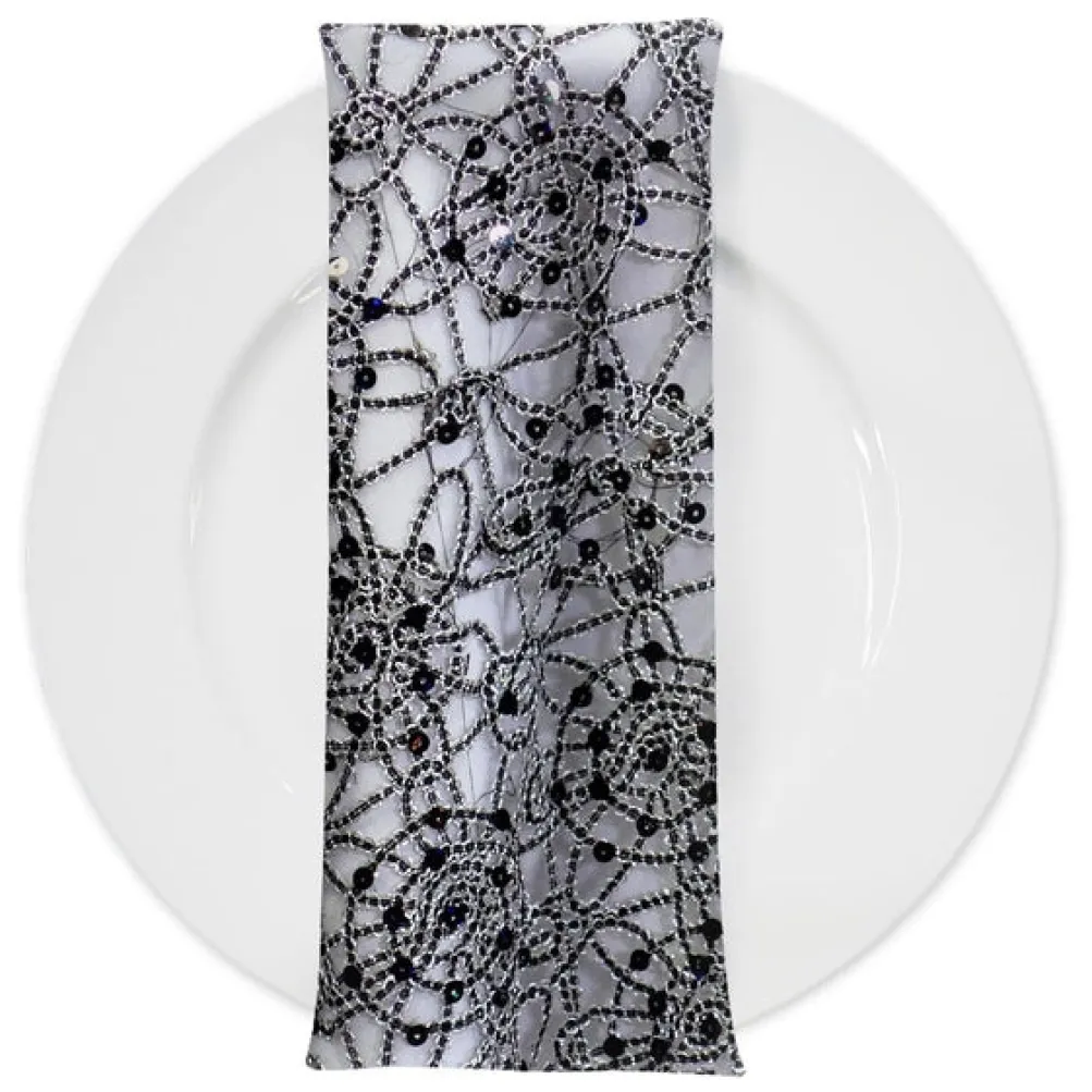 Flower Chain Lace (w/ Poly Lining) Table Napkin in Black and Silver