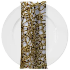 Flower Chain Lace (w/ Poly Lining) Table Napkin in Brown and Gold