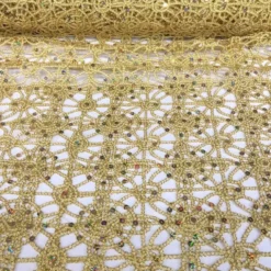 Flower Chain Lace (w/ Poly Lining) Table Napkin in Gold and Gold