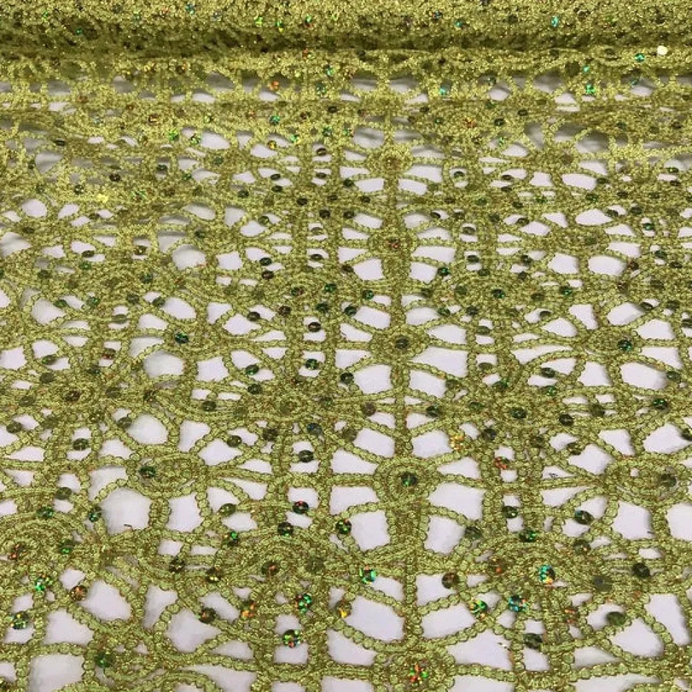 Flower Chain Lace (w/ Poly Lining) Table Napkin in Lime and Gold