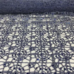 Flower Chain Lace (w/ Poly Lining) Table Napkin in Navy and Silver