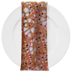 Flower Chain Lace (w/ Poly Lining) Table Napkin in Red and Gold