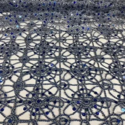 Flower Chain Lace (w/ Poly Lining) Table Napkin in Royal and Silver