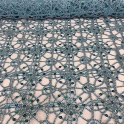 Flower Chain Lace (w/ Poly Lining) Table Napkin in Turquoise and Silver