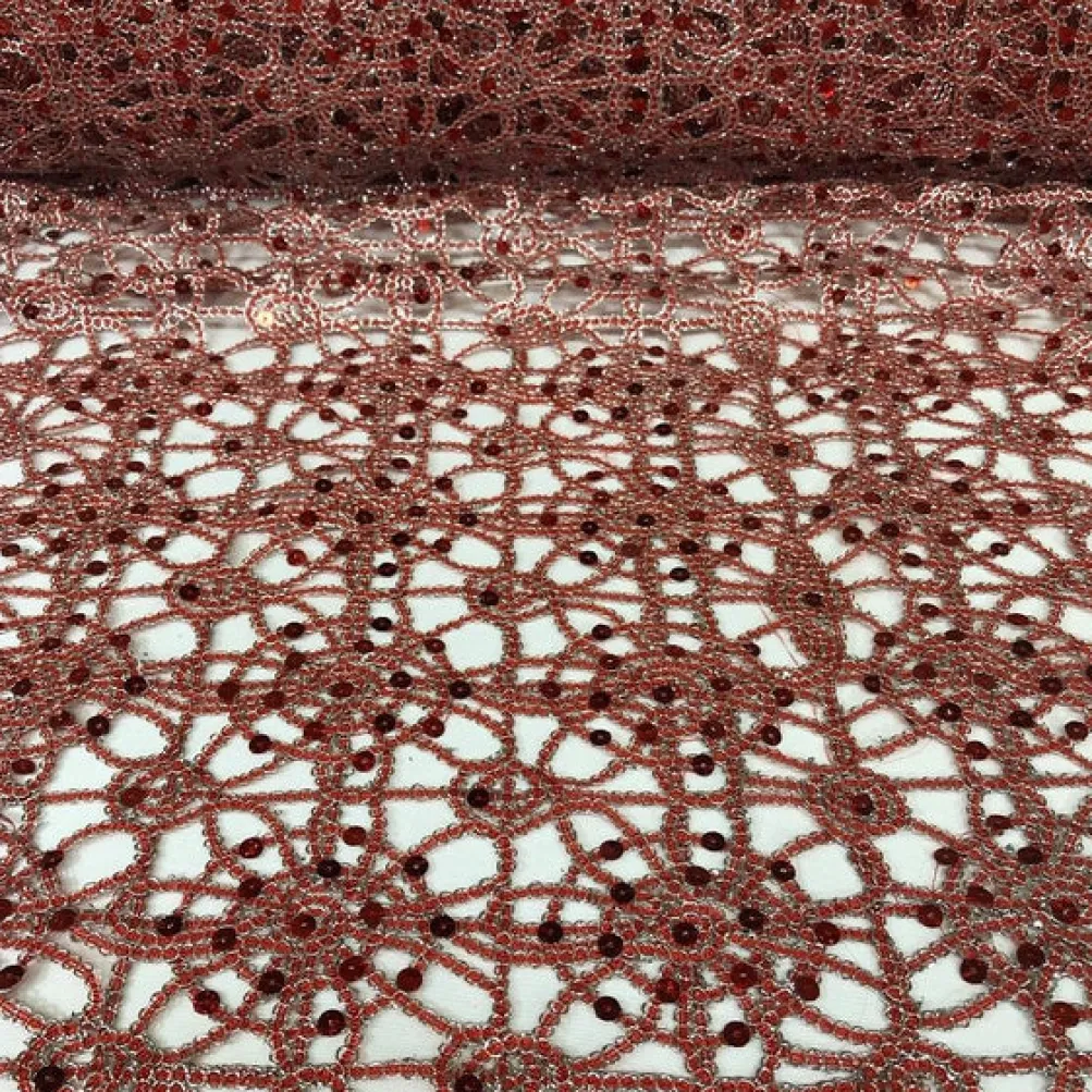 Flower Chain Lace (w/ Poly Lining) Table Napkin in Red and Silver