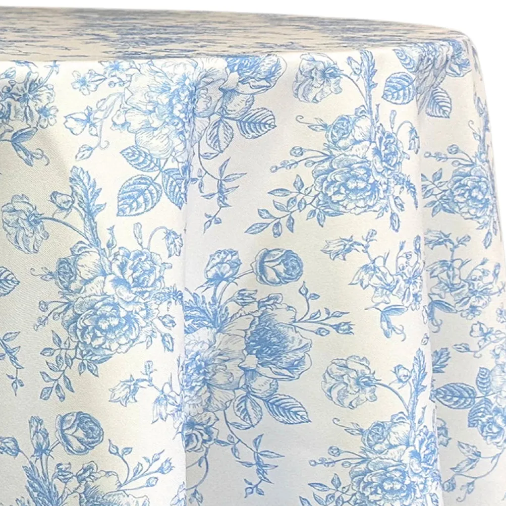 French Toile (Poly Print) Table Linen in Lt Blue