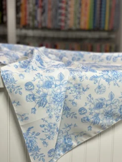 French Toile (Poly Print) Table Linen in Lt Blue