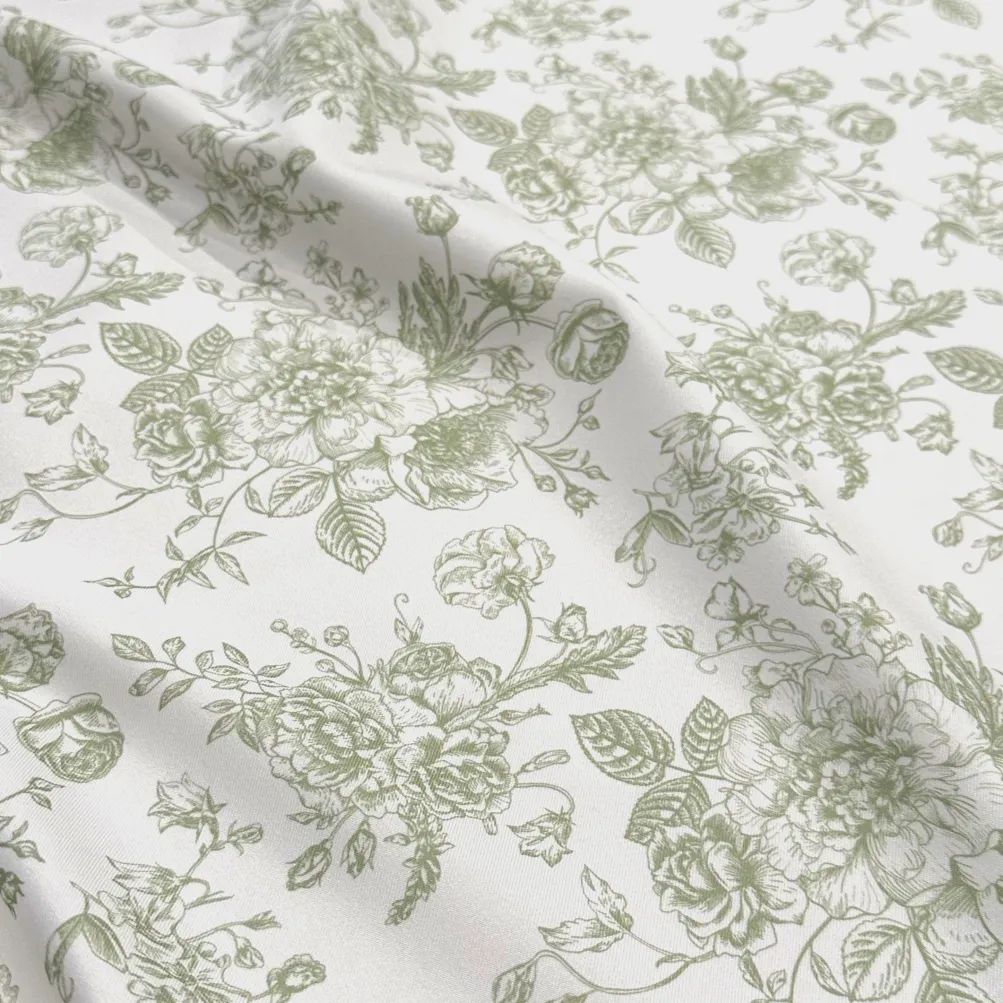 French Toile (Poly Print) Table Linen in Sage