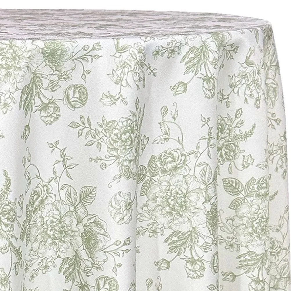 French Toile (Poly Print) Table Linen in Sage