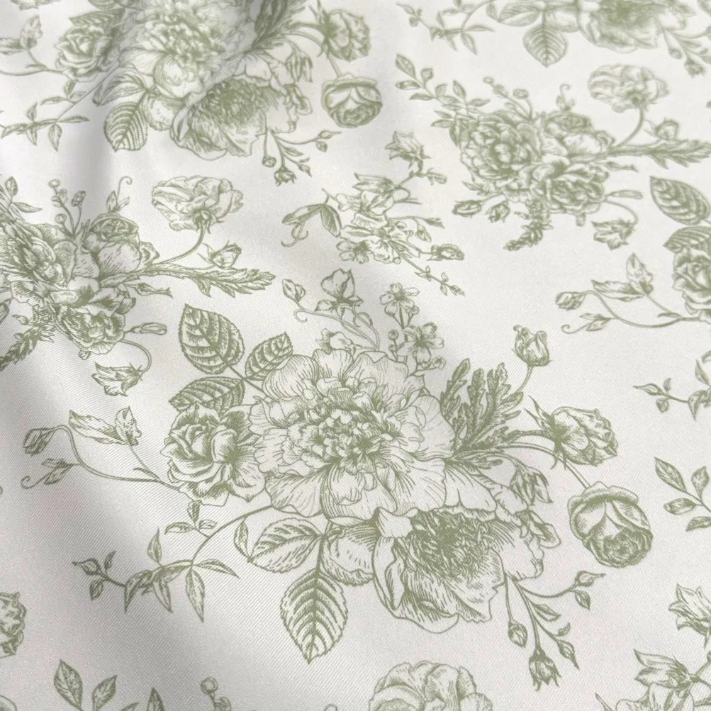 French Toile (Poly Print) Table Linen in Sage